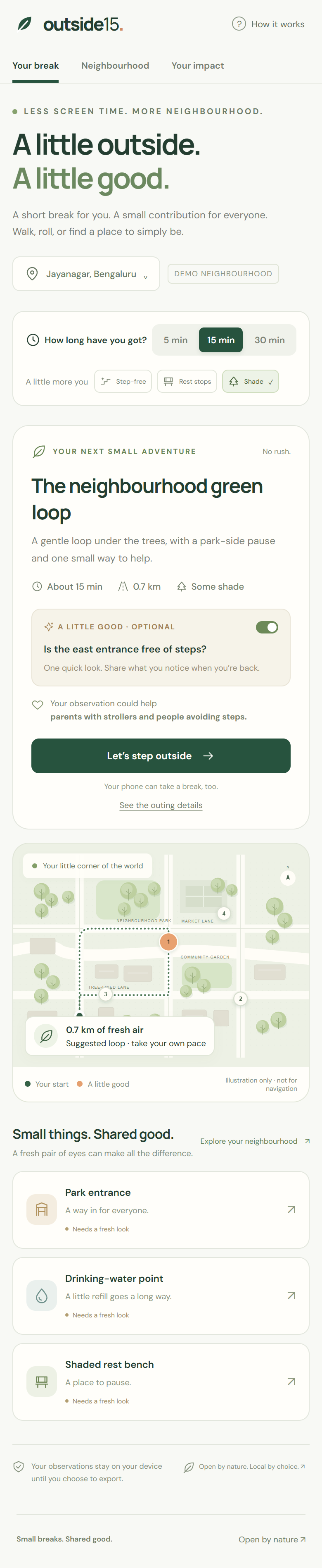 Responsive mobile view of the Outside15 planner